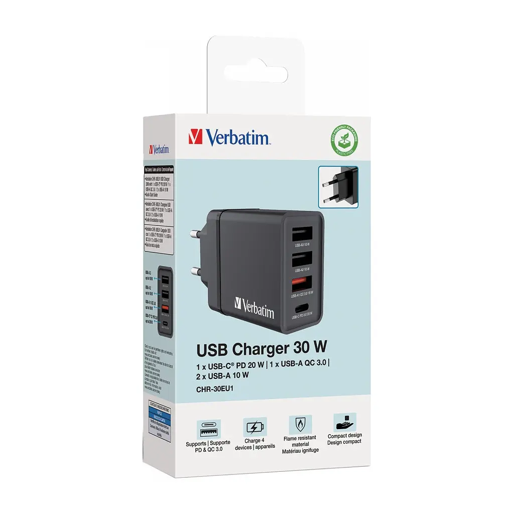 Зарядний пристрій Verbatim USB 30 Вт PD 3.0 4 порти чорний (49700) - фото 8