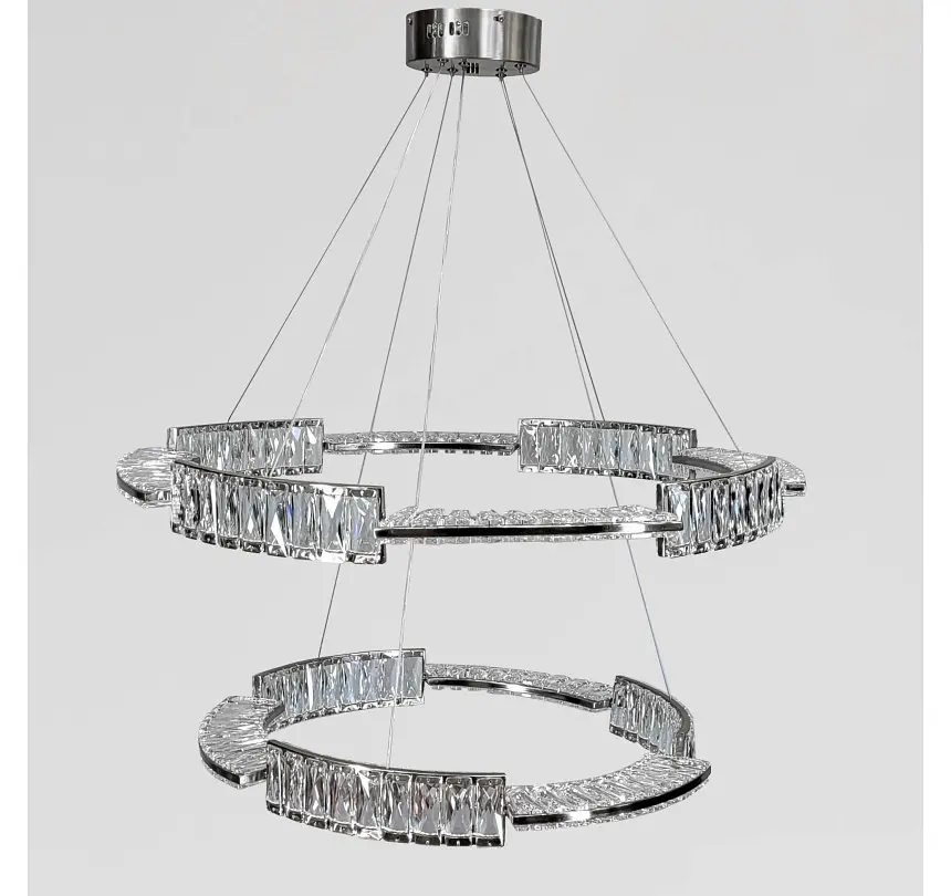 Велика хромована LED люстра Artlight 552/80+60CH із двома скляними кільцями 180W - фото 2