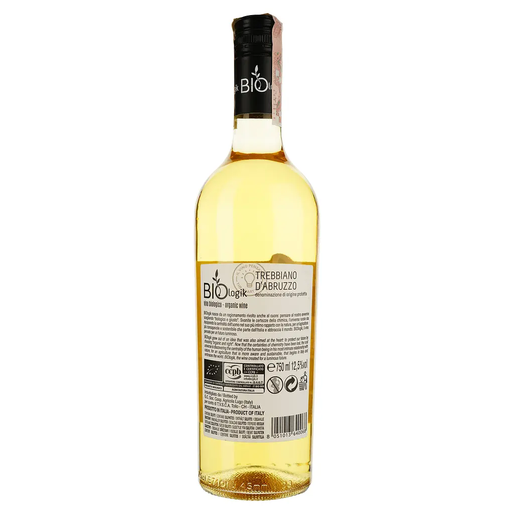 Вино Biologic Trebbiano d'Abruzzo, біле, сухе, Bio organic, 12,5%, 0,75 л - фото 2