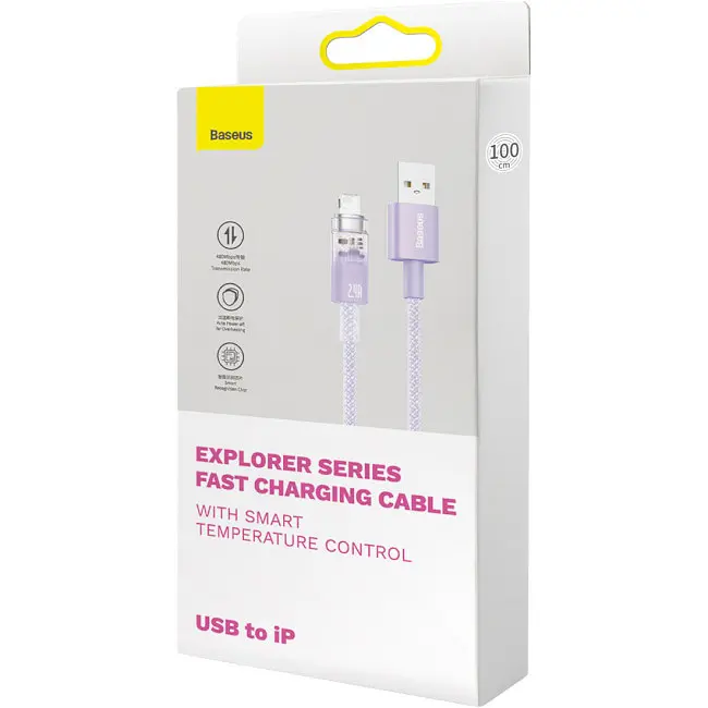 Кабель Baseus Explorer Series Fast Charging Cable with Smart Temperature Control Cable USB to Lightning 2.4A 1m CATS010005 Purple - фото 4