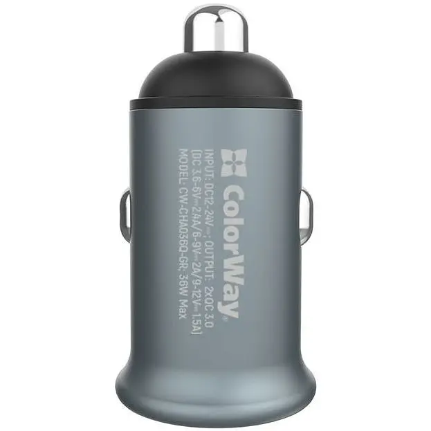 Автомобільний зарядний пристрій ColorWay Quick Charge 3.0 36W Gray (CW-CHA036Q-GR) - фото 4