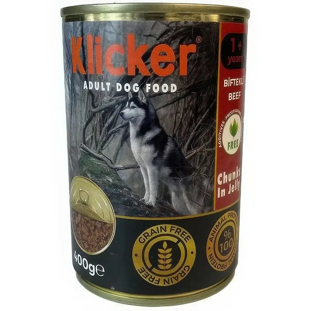 Вологий корм Klicker для дорослих собак шматочки яловичини в желе 400 г.
