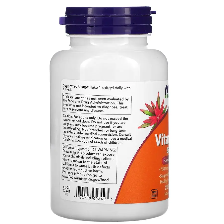 Вітаміни та мінерали NOW Vitamin A 25000 IU, 250 капсул - фото 3