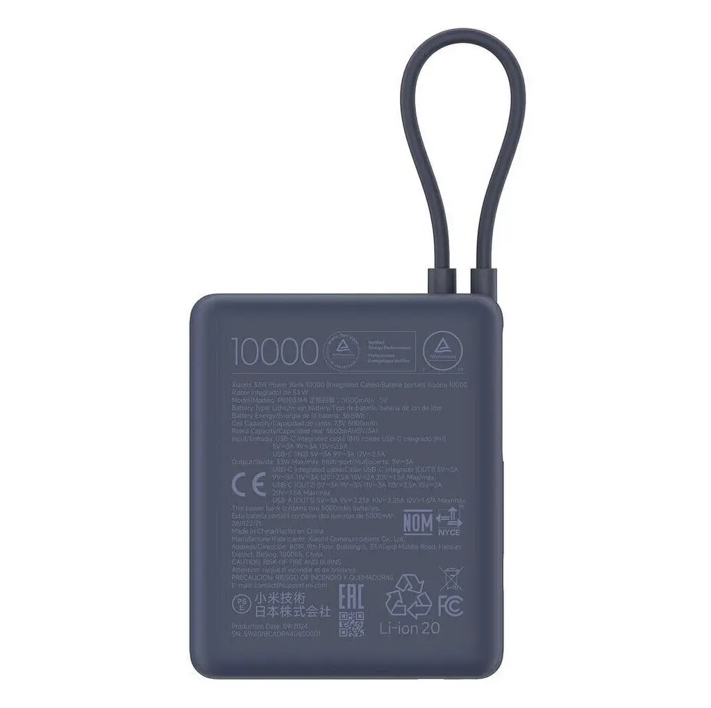 Зовнішній акумулятор Xiaomi 33W Power Bank 10000 (Integrated Cable) Ice Синій GL - фото 3