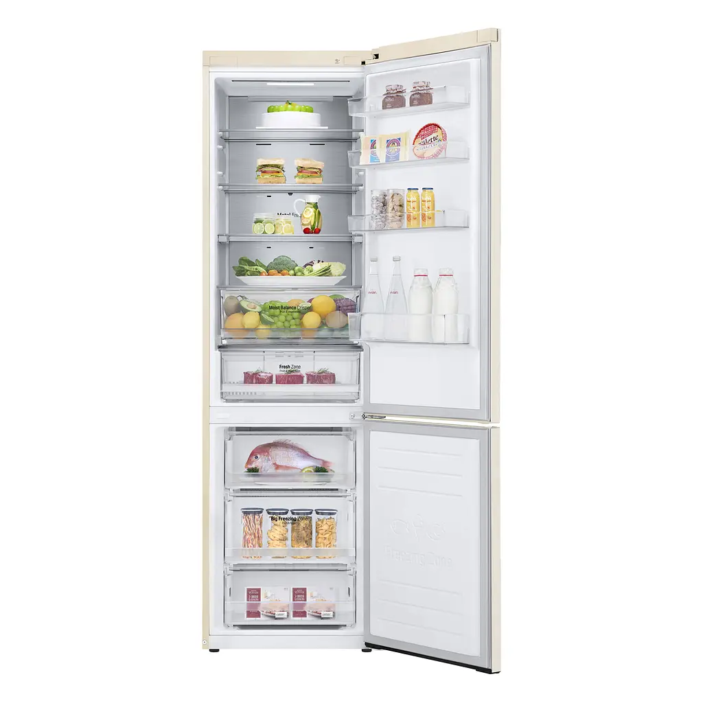 Холодильник LG 203x60х68 холодильное отделение 277 л морозильное отделение 107 л 2 дверь А++ NF Metal Fresh бежевый (GC-B509SESM) - фото 2