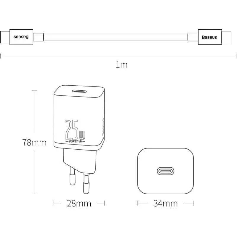 Зарядний пристрій Baseus Super Silicone PD Charger 25W (1Type-C) + Cable Type-C to Type-C 3A (1m) white (TZCCSUP-L02) - фото 6