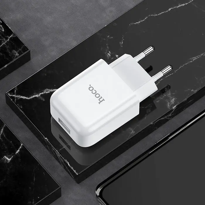 Сетевое зарядное устройство Hoco N2 Vigour с 1USB/2.1A с гибким кабелем Type-C Белый - фото 6