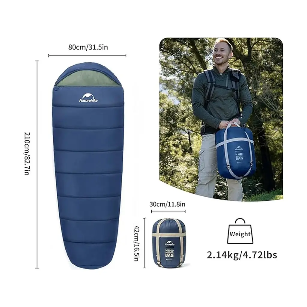 Спальний мішок Naturehike з капюшоном MJ600 CNK2300SD014, темно-блакитний (6976507663977) - фото 2