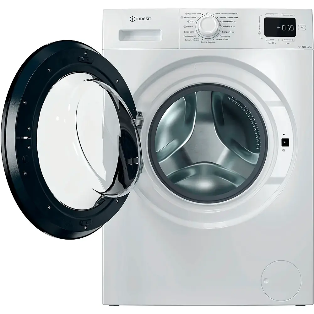 Indesit Пральна машина Indesit фронтальна, 7кг, 1200, A+++, 49.6см, дисплей, пара, інвертор, люк чорний, білий - фото 3