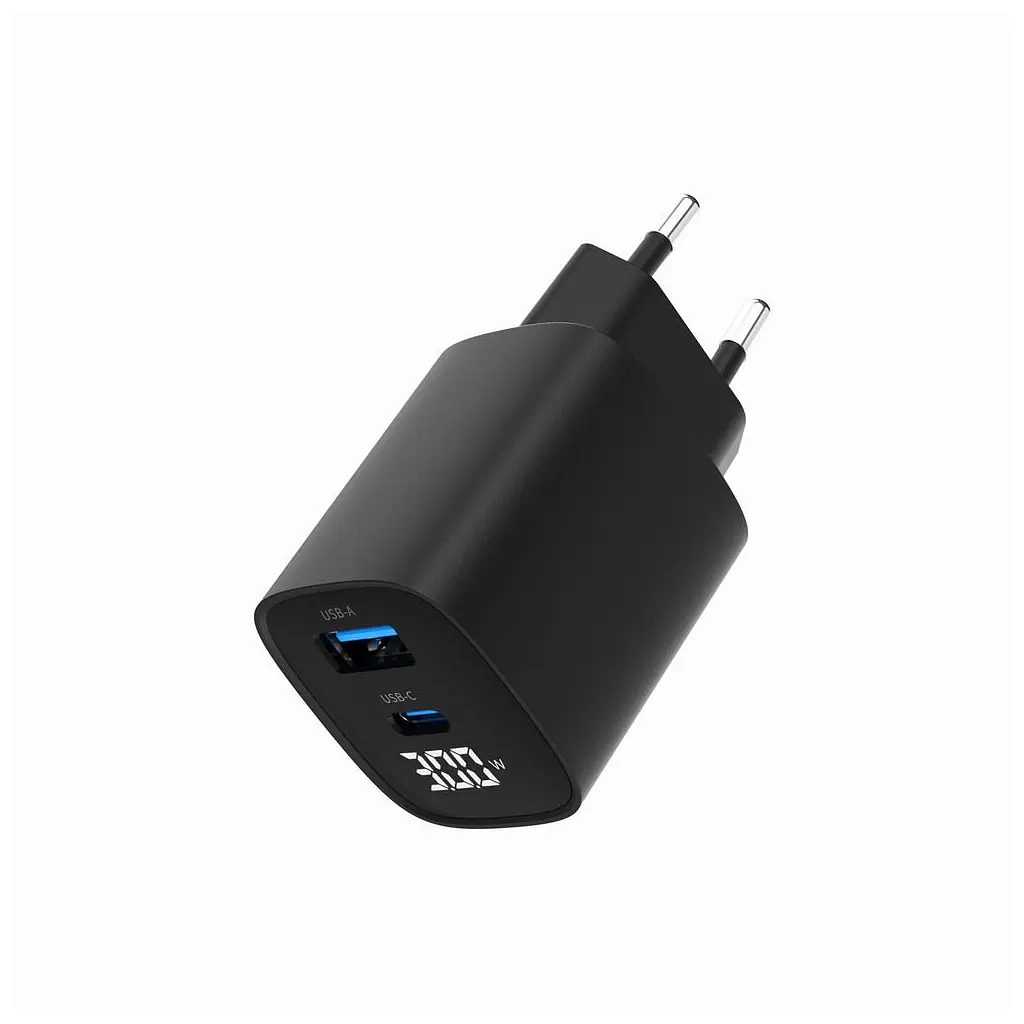 Зарядний пристрій Gembird 1xUSB-A (QC3.0 18W) + 1 Type-C (PD20W) LCD black (TA-UC-PDQC30LCD-BK-01) - фото 5