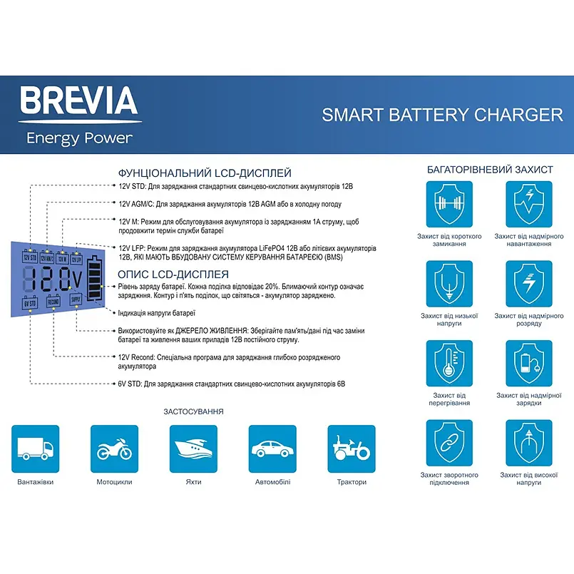 Зарядний пристрій Імпульсне автомобільного акумулятора АКБ Brevia Power400 6V/12V 4A - фото 3