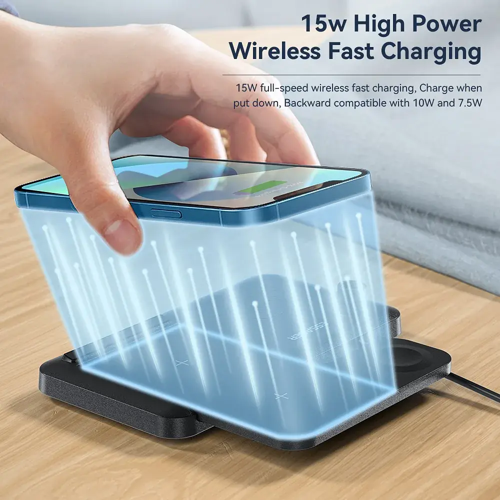 Зарядний пристрій Essager 4-in-1 wireless charger 15W foldable desktop black (EWXZM-JC01-Z) - фото 7