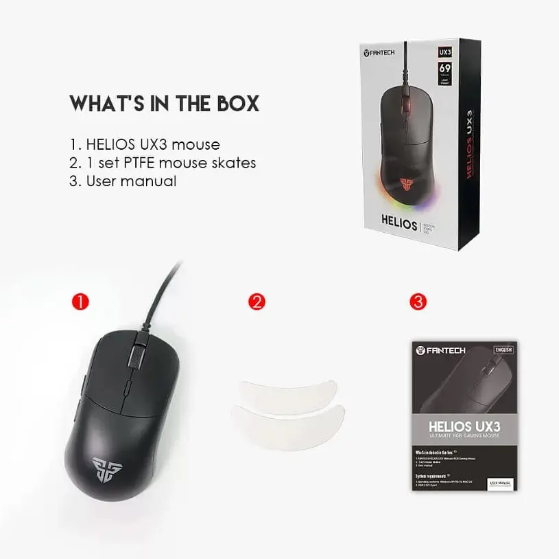 Игровая мышь Fantech UX-3 HELIOS PixArt 3389, 400IPS, 50G, 1600DPI Black - фото 11