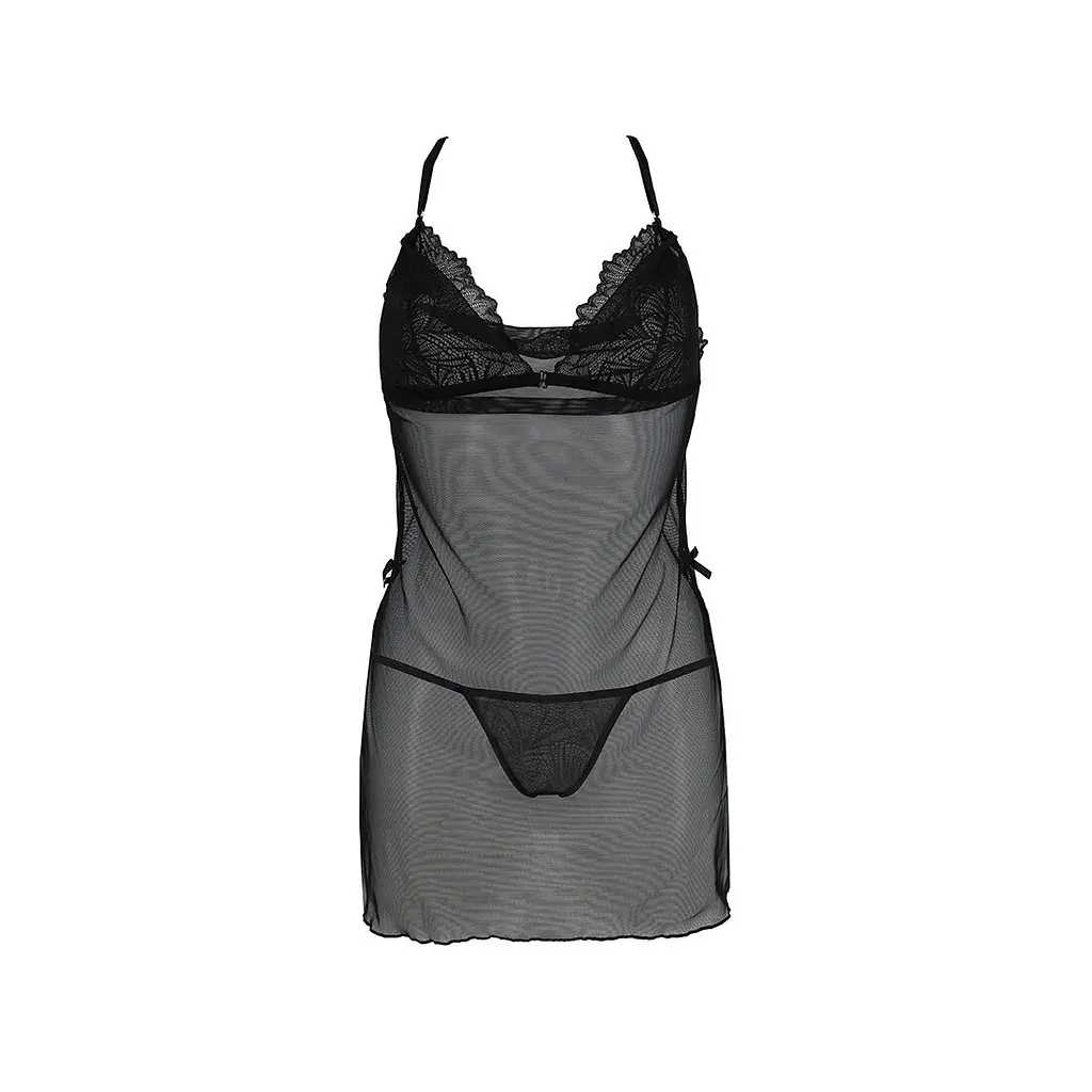 Сорочка Passion DELIENA CHEMISE L/XL black, стрінги із заниженою талією - фото 3