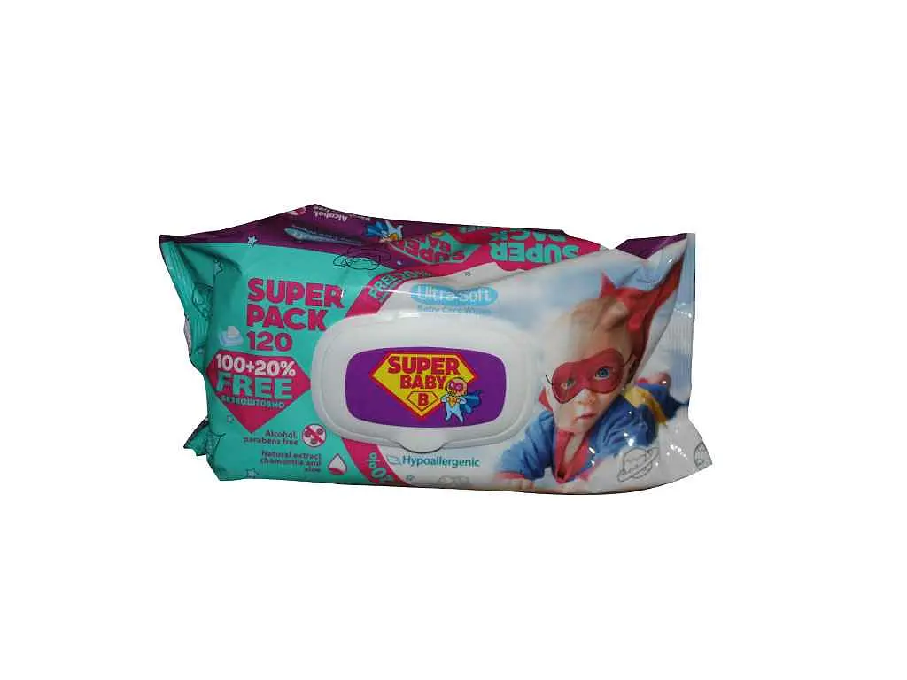 Вологі серветки SUPER BABY SuperPack ромашка та алое, 120шт