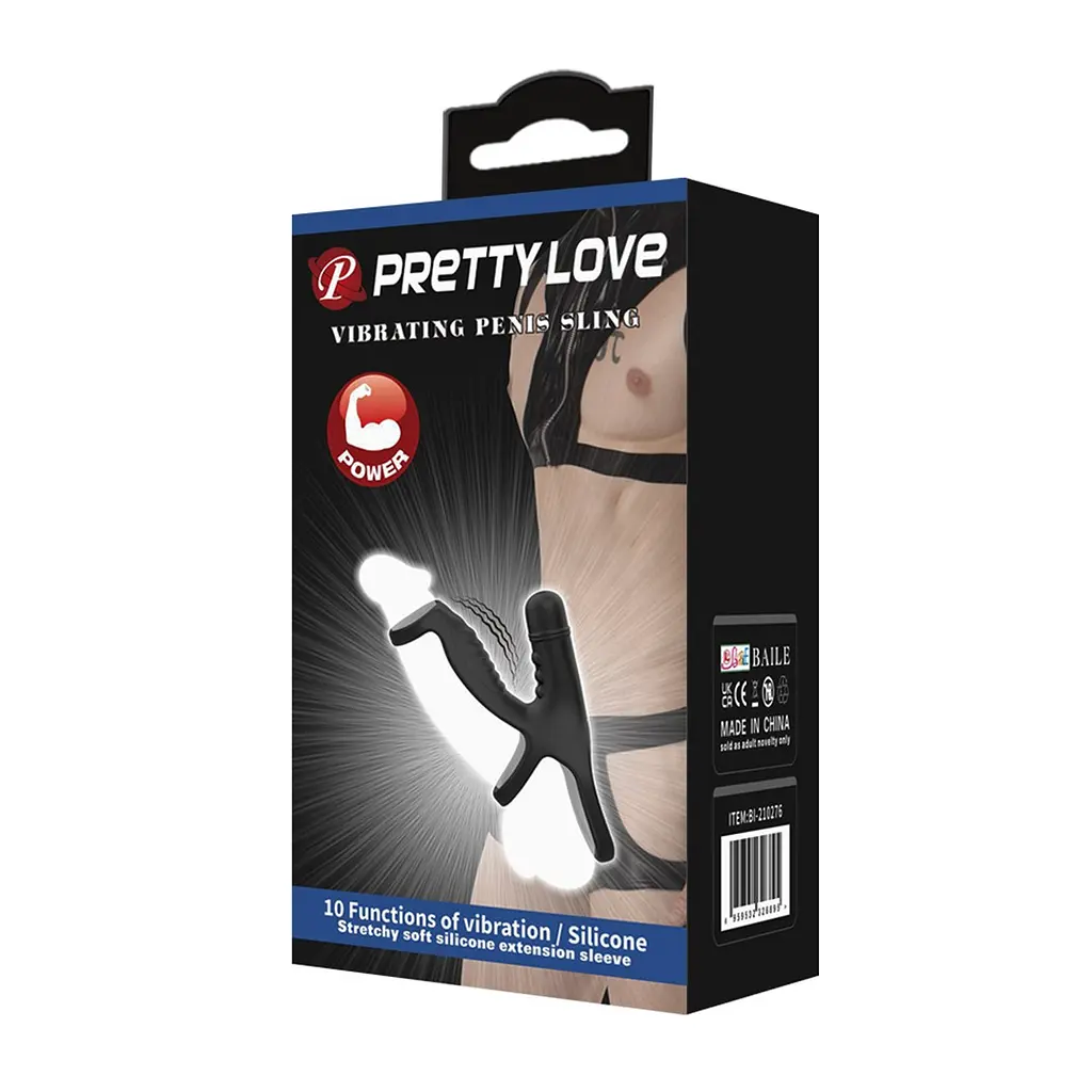 Насадка на пеніс з вібрацією Pretty Love Vibrating Penis Sling 11.5 см чорний - фото 8