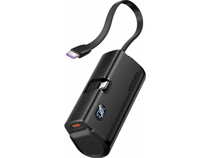 Зовнішній акумулятор (Power Bank) Vention USB-C In/Out, LED display, with built-in Lightning cable 22.5W 4800mAh Black (FHRB0) - фото 2