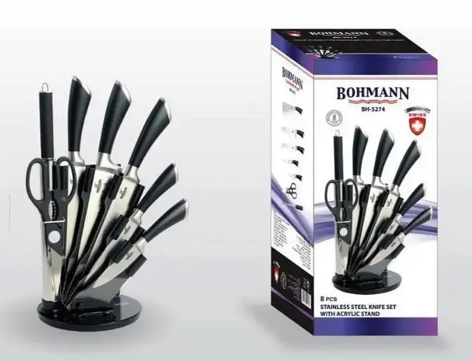 Набор ножей для кухни Bohmann BH-5274 из нержавеющей стали с подставкой 8 предметов Черный - фото 3