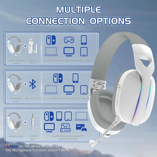 Attack Shark L90 Wireless Gaming Headset — бездротова Bluetooth-гарнітура з мікрофоном для геймерів, Білий - фото 8