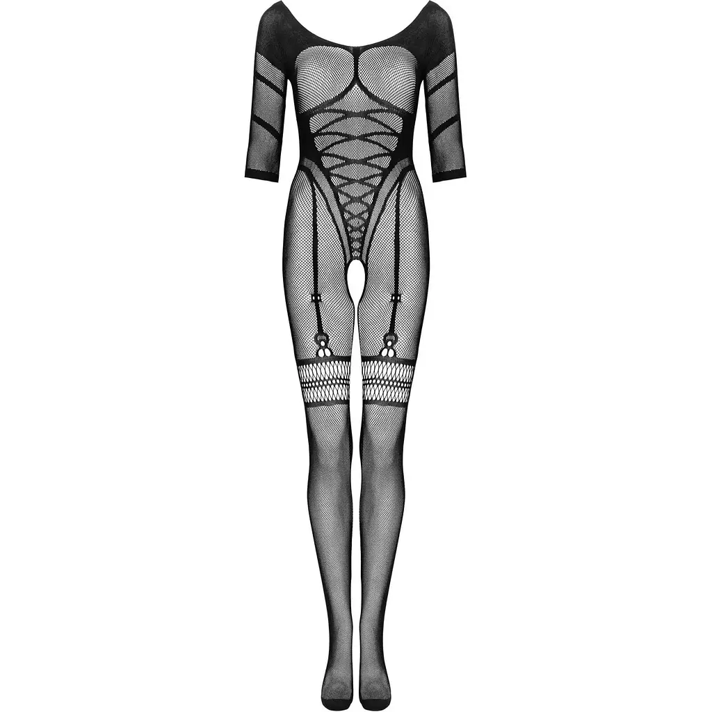 Сітчастий бодістокінг з імітацією підв’язок Obsessive Bodystocking G329 S/M/L, Black, з доступом - фото 3