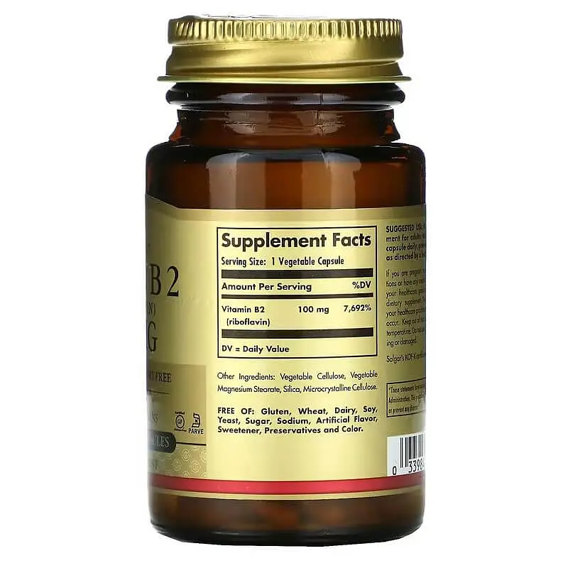 Рибофлавин (В-2) Vitamin B2 100 mg 100 капсул Solgar vit0005010 - фото 2