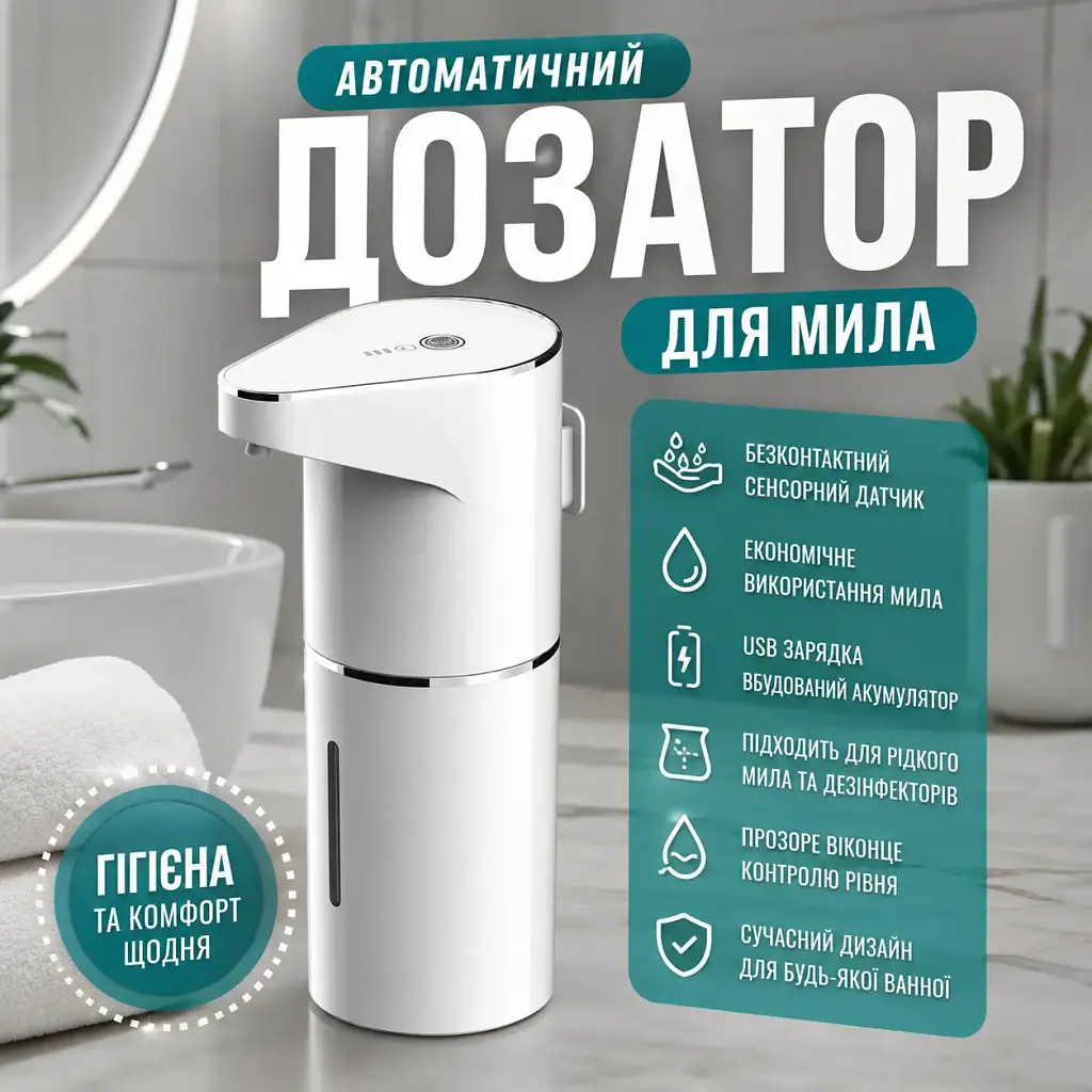 Дозатор для рідкого мила Soap Dispense сенсорний 380 мл Білий (00425) - фото 2