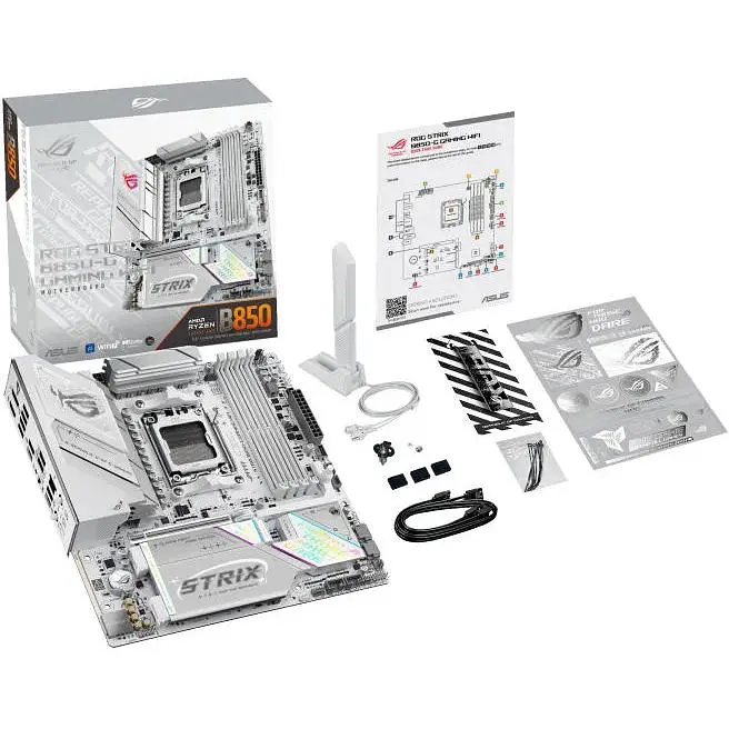 Материнська плата Asus Rog Strix B850-G Gaming WIFI sAM5 B850 4xDDR5 M.2 HDMI DP WiFi BT mATX білий - фото 2