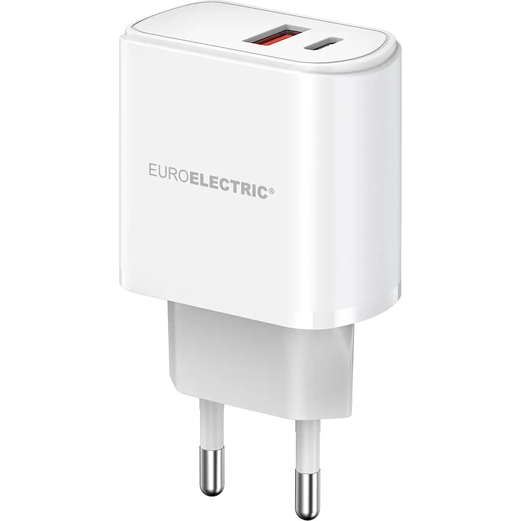 Сетевое зарядное устройство Euroelectric USB-A+Type-C 18W, 20W QC3.0 белое (100) - фото 2