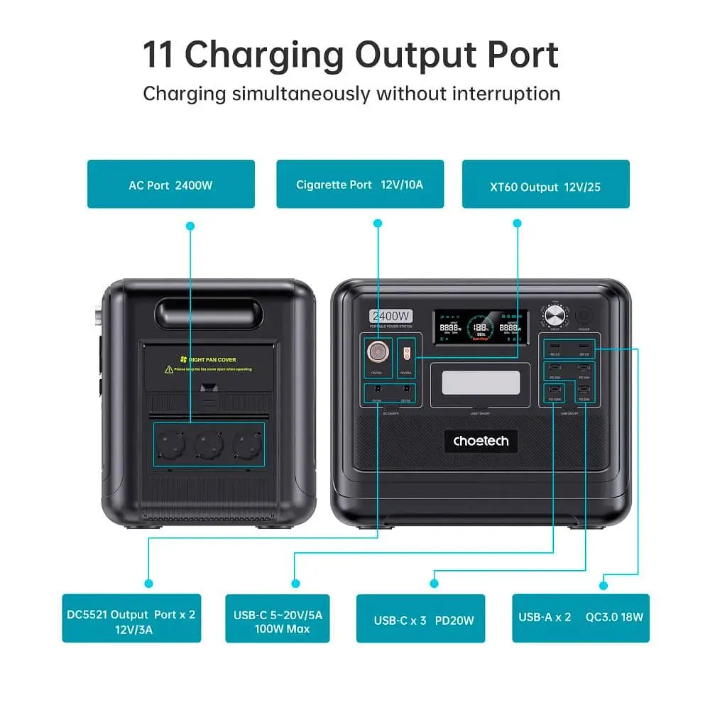 Зарядная станция Choetech BS008 / 2400 Вт / 2048 Вт/ч / LiFePO4 (BS008-BQB) - фото 14