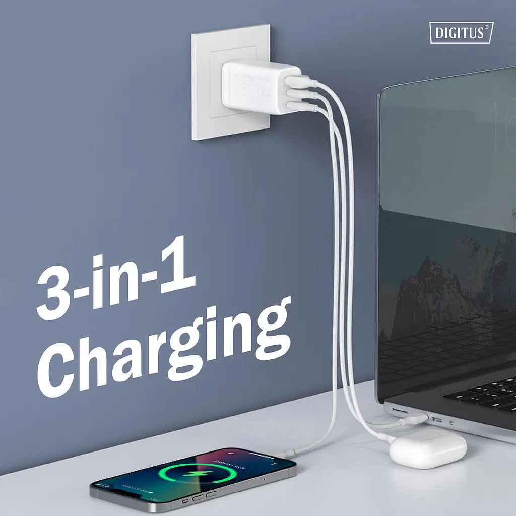 Зарядний пристрій 2xUSB-C, 1xUSB-A DIGITUS GaN 67W - фото 6