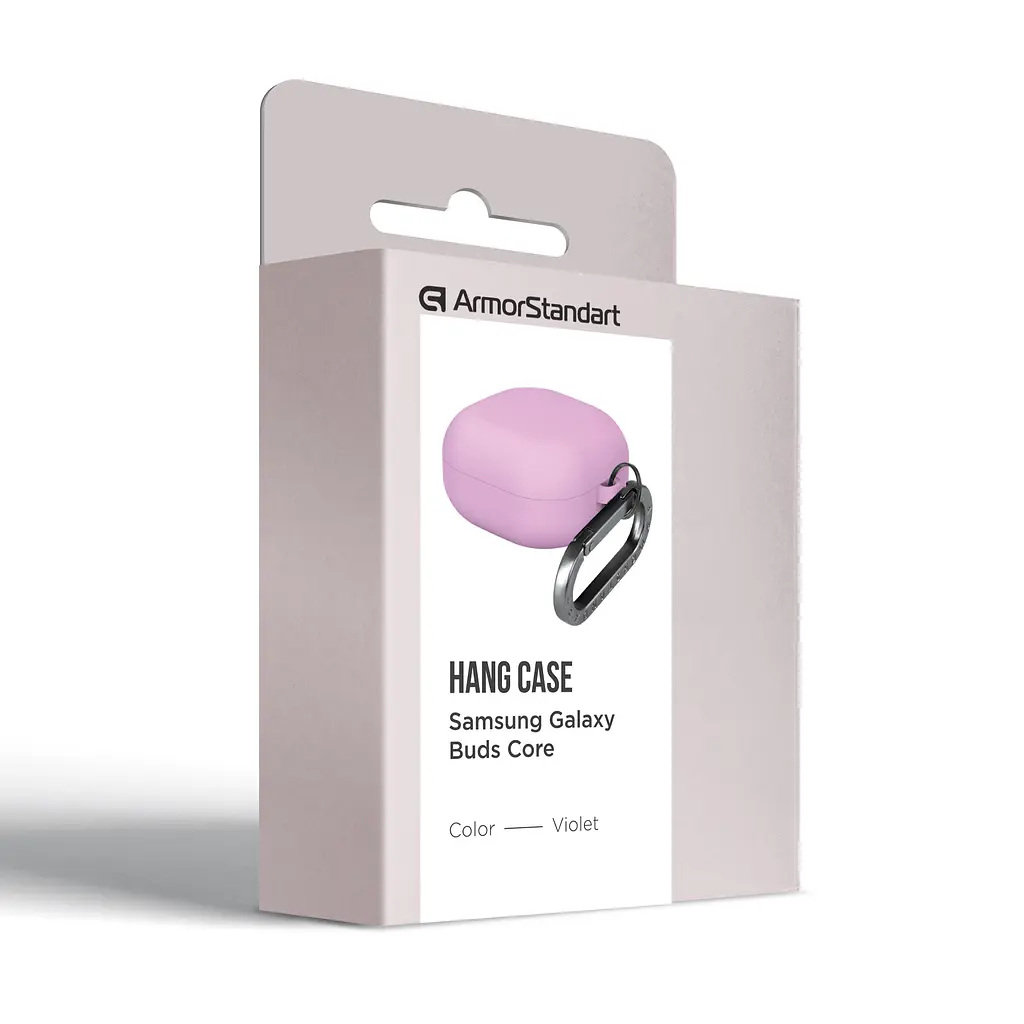 Силіконовий чохол для навушників Samsung Galaxy Buds Core, Hang Case, фіолетовий, ультратонкий захисний кейс товщиною 2 мм, захист від подряпин, пилу та ударів, компактний, з карабіном для кріплення, ArmorStandart (ARM88045) - фото 3