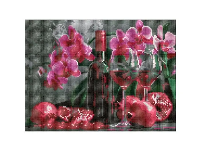 Алмазна мозаїка Вино та орхідеї, Ідейка (30х40 см)
