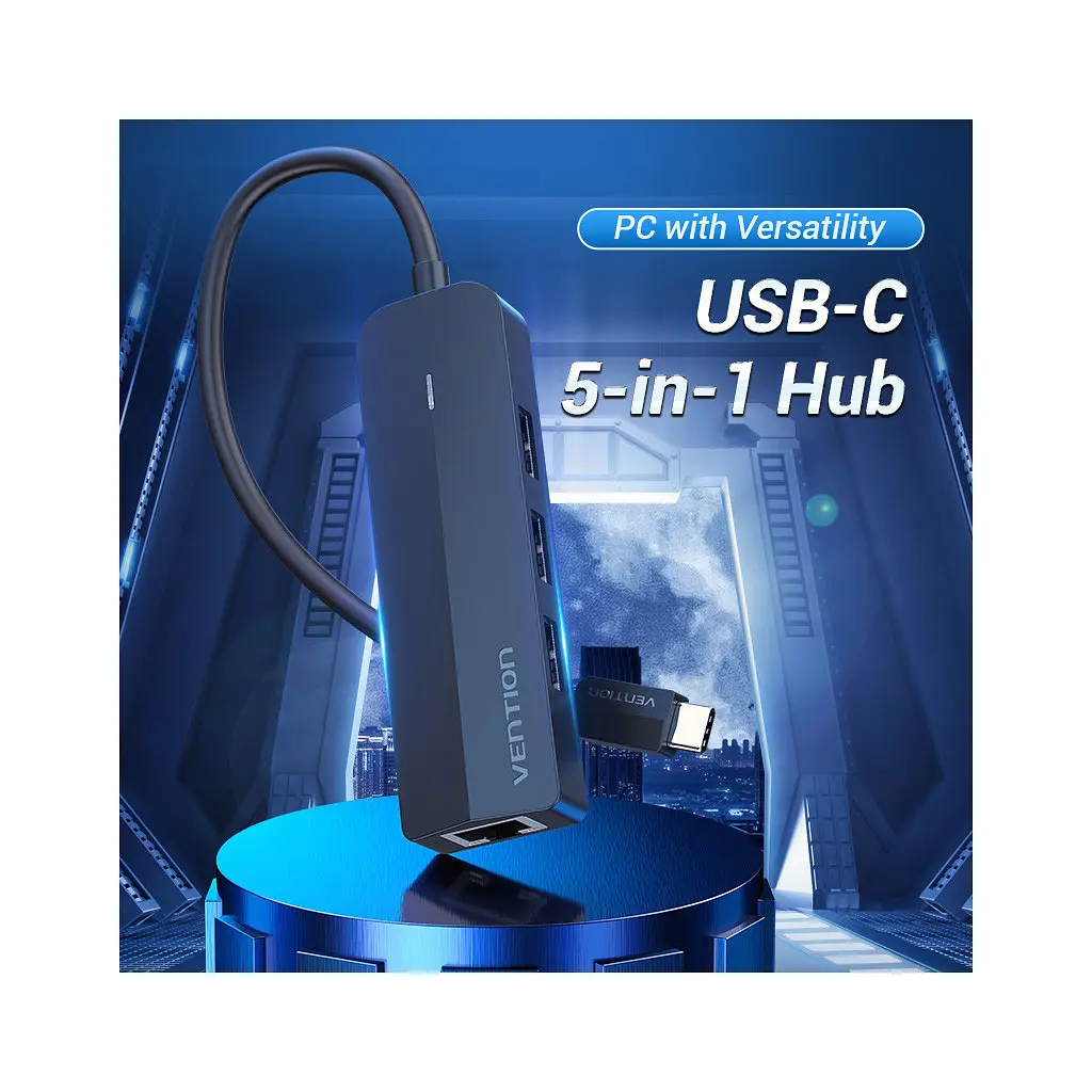 Концентратор Vention USB 3.1 Type-C to 3xUSB 2.0+MicroUSB+RJ45 100M Ethernet black (TGOBB) - фото 2