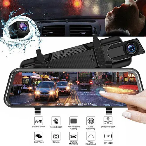 Автомобільний відеореєстратор-дзеркало L-9100, 9,66" Touch screen весь екран, 2 камери, 1080P Full HD - фото 2