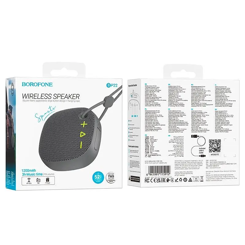 Акустика Borofone Rhyme sports BT speaker BP22 BT5.4, TF/FM/TWS, 3h - фото 2