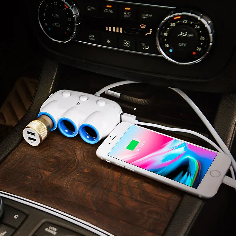 Адаптер розгалужувач трійник для авто HOCO C1 dual USB triple cigarette lighter 3 Sockets 2USB - фото 6