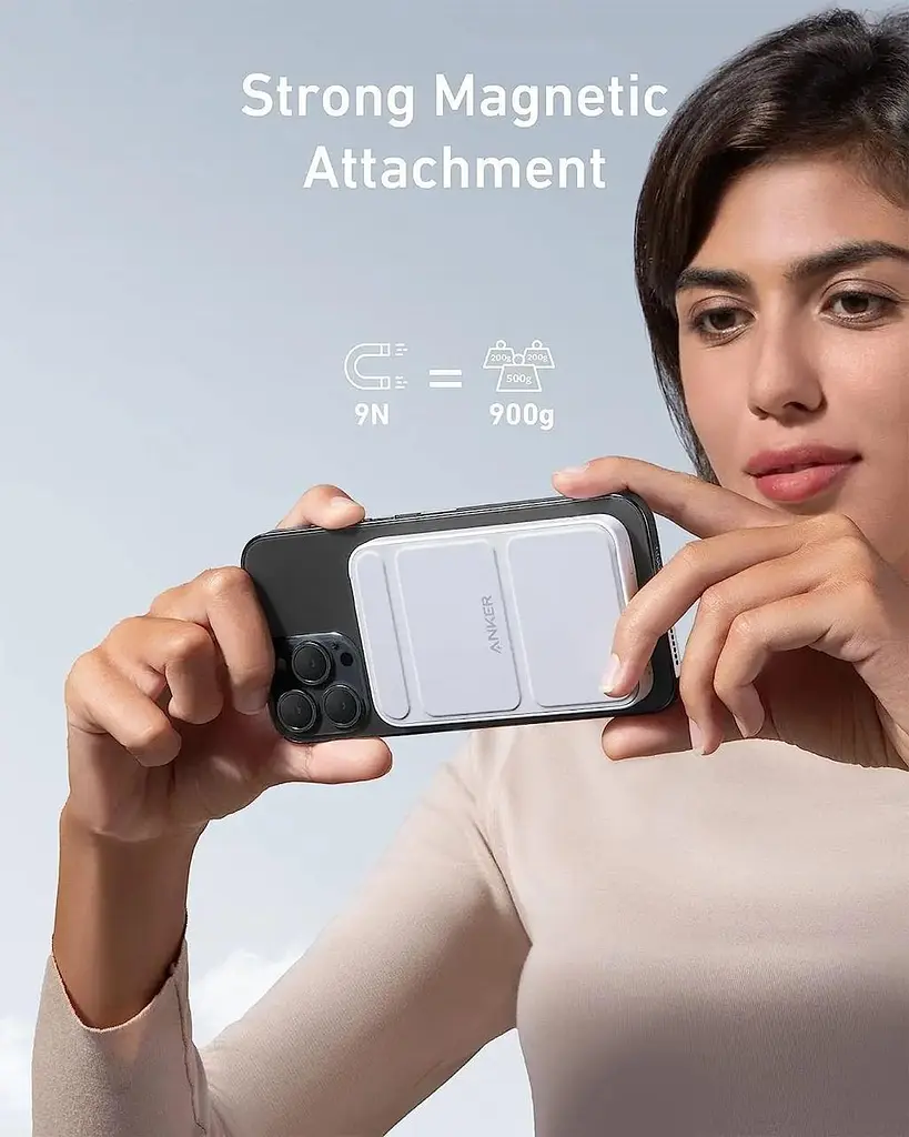 Магнитный павербанк Anker 622 MagGo 5000 mAh 12 W с беспроводной зарядкой и подставкой белый - фото 3