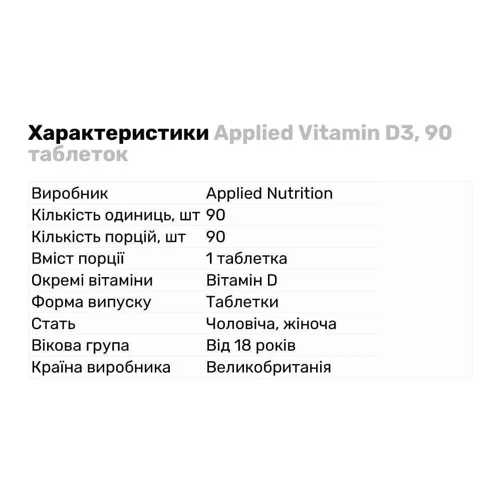 Вітаміни та мінерали Applied Nutrition Vitamin D3 90 таблеток - фото 2