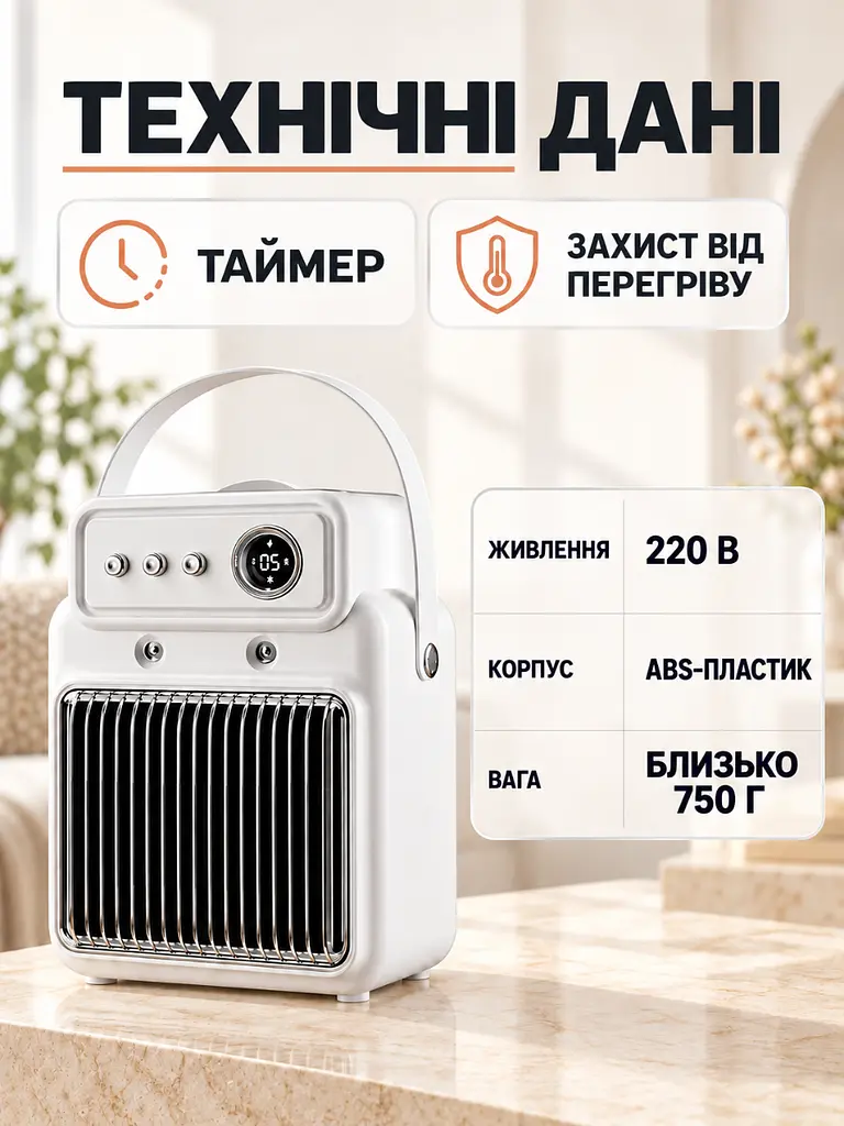 Електричний тепловентилятор 2 в 1 зі зволожувачем 1200 Вт побутовий Білий (37261516) - фото 6