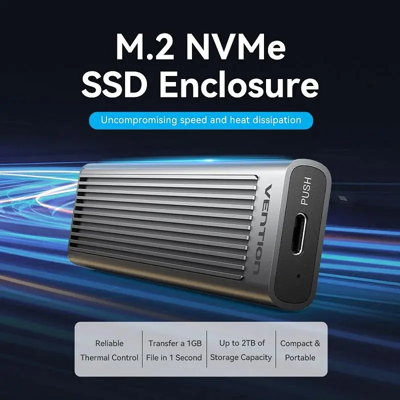 Зовнішня кишеня для SSD M.2 (NVME) M-key USB Type-C 3.2 10Gbps Heat Sink Aluminum сіра Vention - фото 7