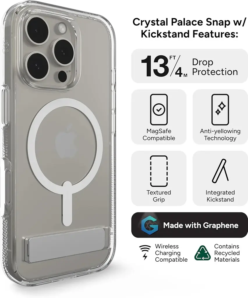 Чохол протиударний для iPhone 16 Pro Max ZAGG Gear4 Crystal Palace Clear Case MagSafe (6.9") Прозорий із підставкою - фото 5