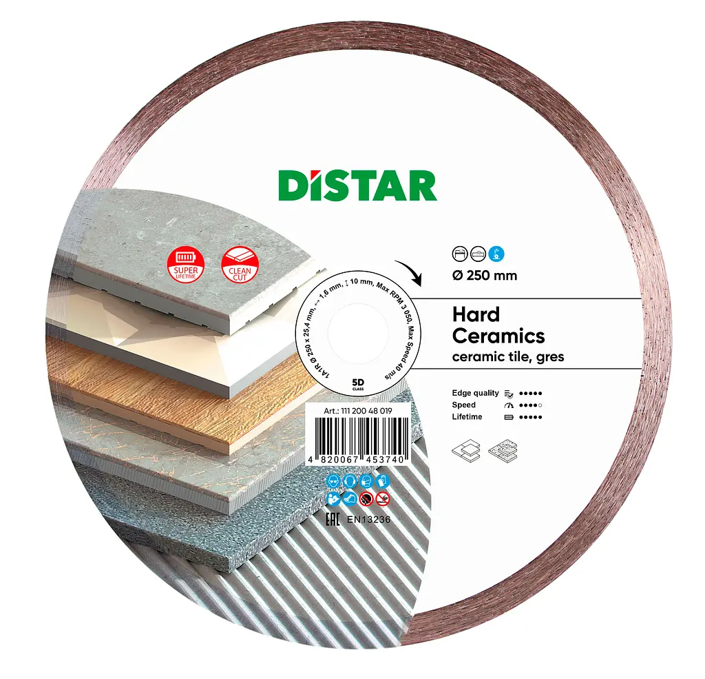 Алмазний диск по кераміці Distar Hard ceramics 1A1R 250x1,6/1,2x10x25,4 мм