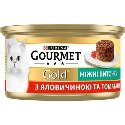 Вологий корм для кішок Purina Gourmet Gold. Ніжні биточки з яловичиною і томатами 85 г (7613035442474) - фото 2