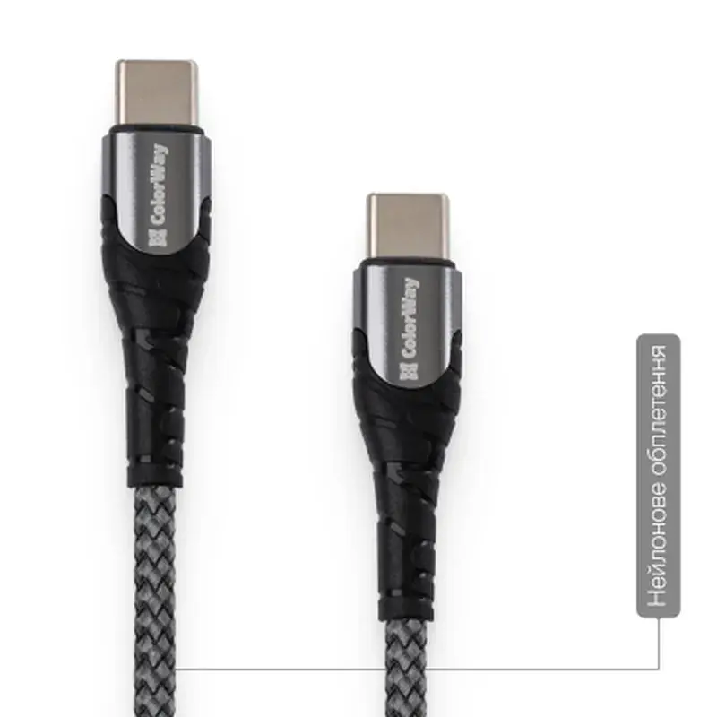 Дата кабель USB-C to USB-C 2.0m PD Fast Charging 65W 3A grey ColorWay (CW-CBPDCC039-GR) - фото 9