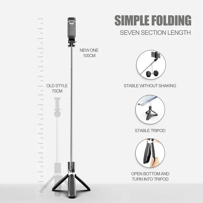 Селфі палиця штатив тринога для телефона Bluetooth з пультом Selfie Stick L02 Чорний - фото 3