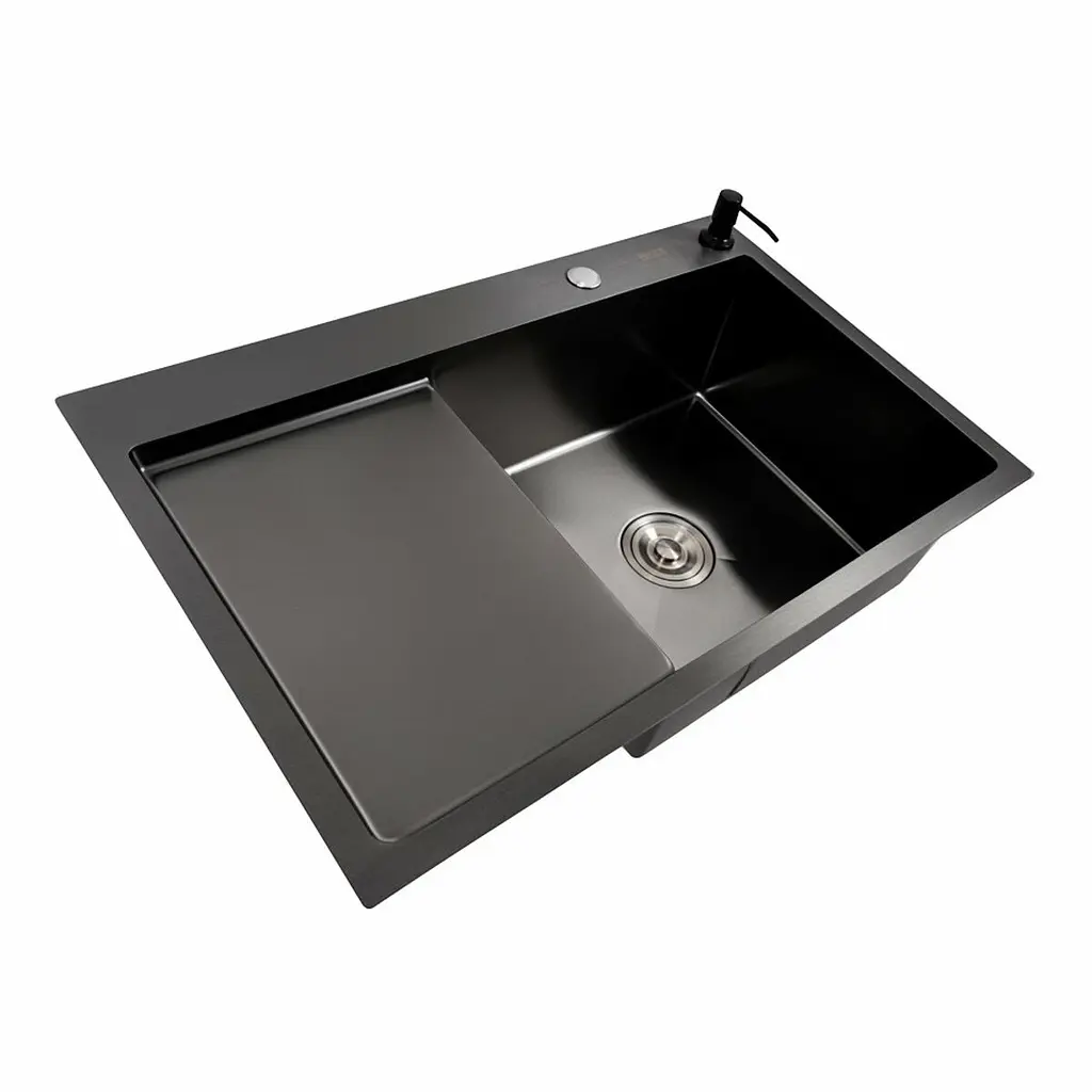 Кухонна мийка PVD чорна 78x50 R Platinum Handmade (круглий сифон 3.0/0.8), Чорний - фото 4