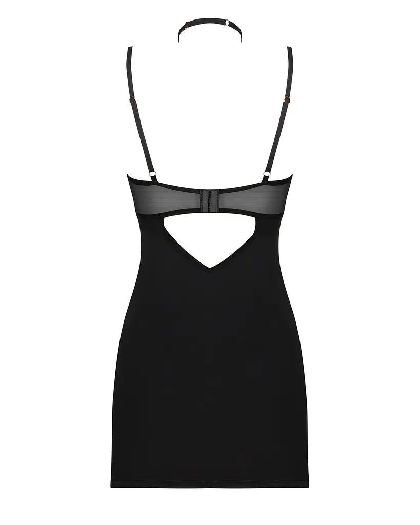 Сорочка Obsessive Selinne chemise & thong M/L Black, стрінги, подвійні бретелі - фото 4