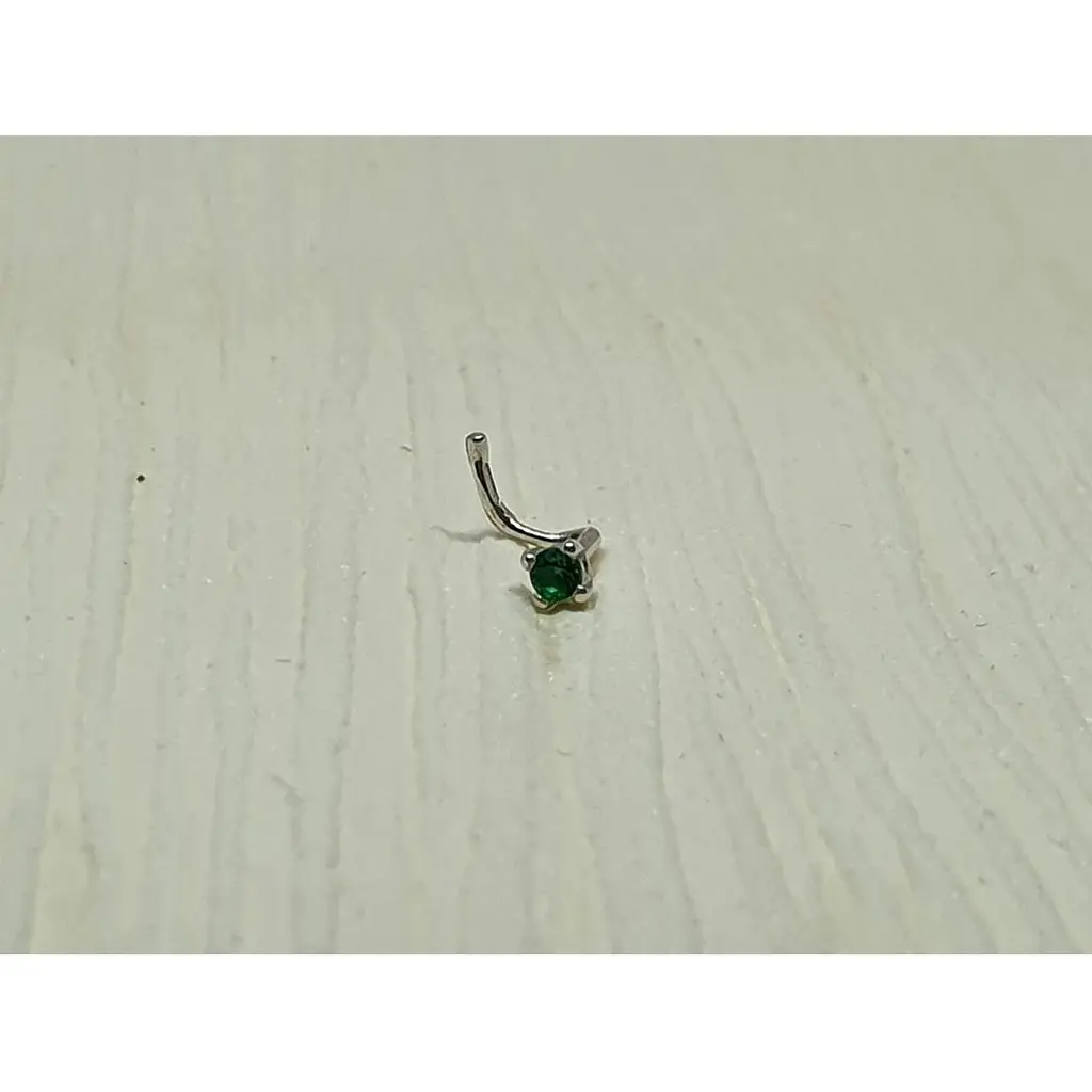 Срібна сережка-пірсинг в ніс Dear. 1018.1С Зелений - фото 2