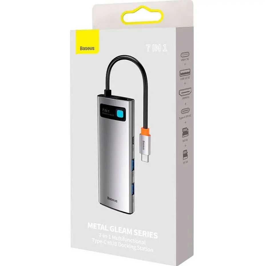 USB-хаб Baseus Metal Gleam Series 7-in-1 Multifunctional Type-C HUB Gray (WKWG020113) [72632] - фото 6