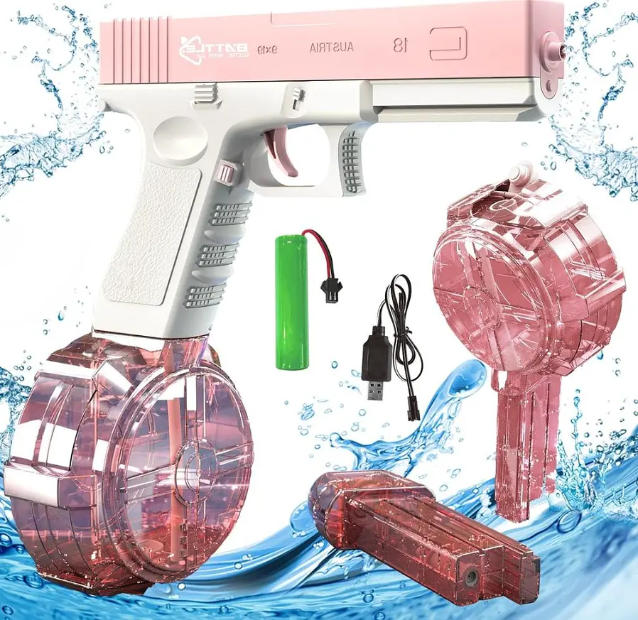 Електричний водяний пістолет високого тиску для дітей і дорослих Glock Water Gun рожевий - фото 2